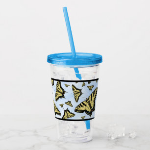 Verre En Acrylique Papillons Swallowtail Jaunes sur Ciel Bleu