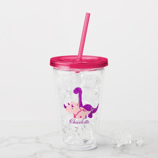 Verre En Acrylique Parties scintillant Dinosaure Fille Personnaliser  (Dos glace)