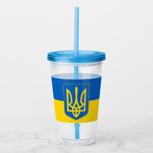 Verre En Acrylique Paruline patriotique avec drapeau d'Ukraine (Devant)