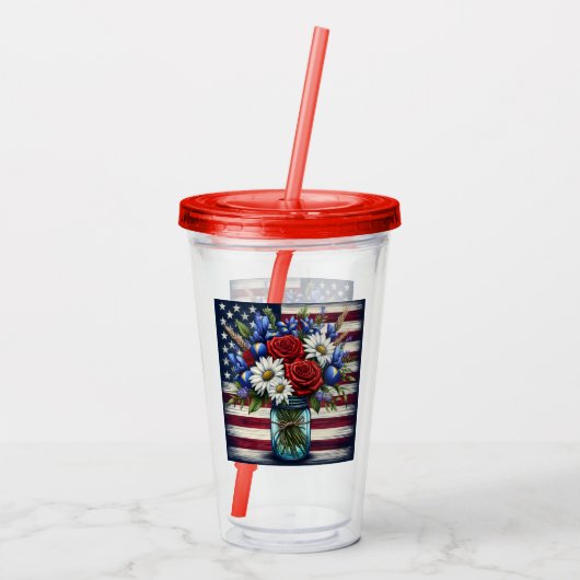 Verre En Acrylique Patriotique, floral en détresse (Dos)