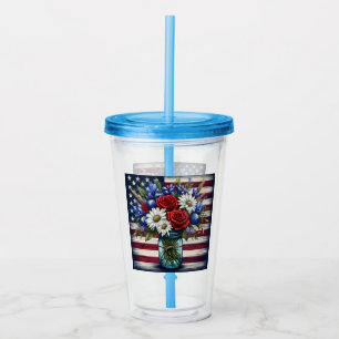 Verre En Acrylique Patriotique, floral en détresse