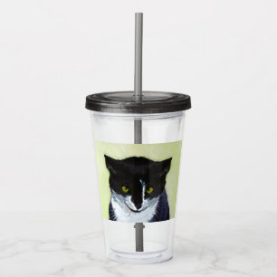 Verre En Acrylique Peinture de chat Tuxedo - Cute Original Cat Art