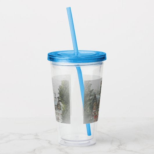 Verre En Acrylique Père Noël ancienne avec enfants devant une église (Gauche)