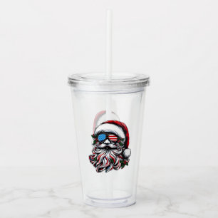 Verre En Acrylique Père Noël patriotique/américain de Noël