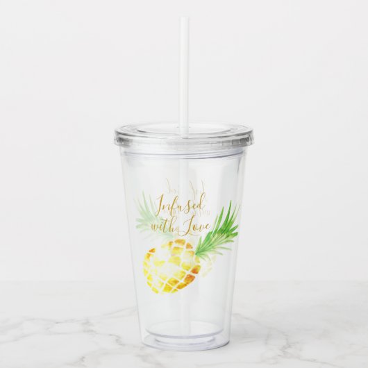 Verre En Acrylique Personnalisable avec l'ananas amoureux (Devant)