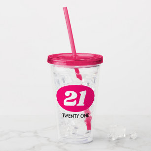 Verre En Acrylique Personnalisé 21e fête d'anniversaire en plastiqu