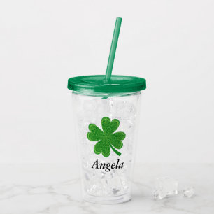Verre En Acrylique Personnalisé Nom 4 Feuilles Clover St. Patrick's D