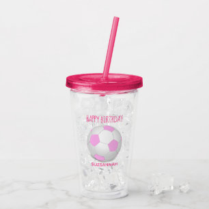 Verre En Acrylique Personnalisé Nom Anniversaire Fille Rose Blanc Soc