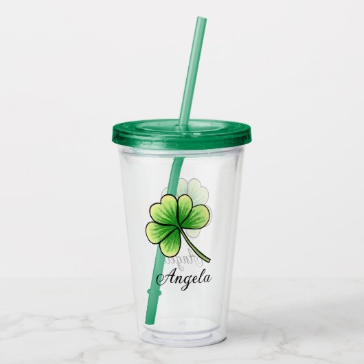 Verre En Acrylique Personnalisé Nom Lucky Clover St. Patrick's Day (Dos)