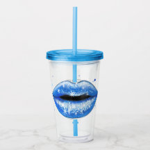 Personnalisé Sparkly Cool Blue Love Lips Acrylique