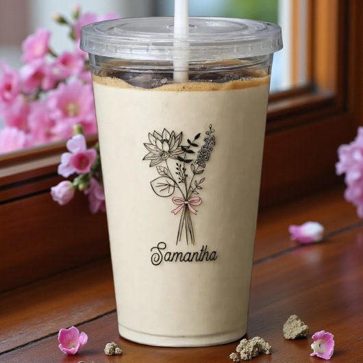 Verre En Acrylique Personnalisée Pour Sa Bow Rose Florale