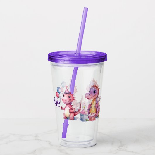 Verre En Acrylique Personnaliser d'anniversaire Dinosaures (Dos)