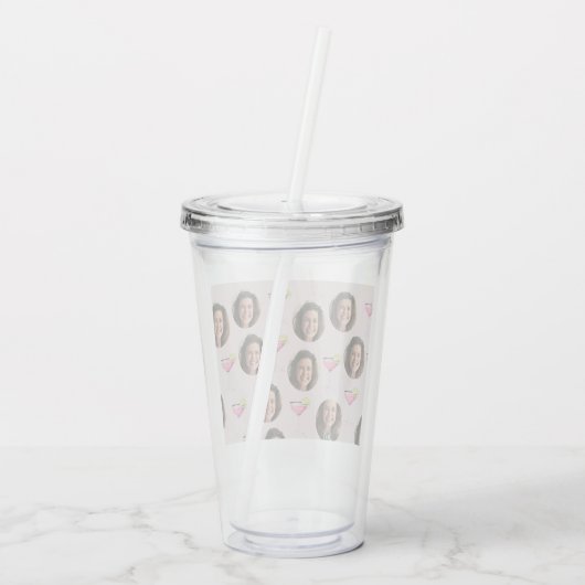 Verre En Acrylique Photo personnalisée sur visage et cocktail | Rose  (Dos)