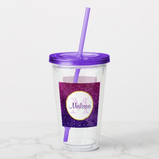 Verre En Acrylique Pierres à Parties scintillant rose et violet Monog (Dos)