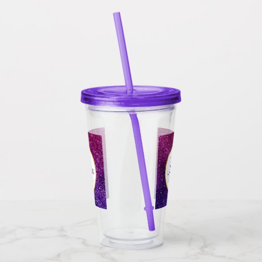 Verre En Acrylique Pierres à Parties scintillant rose et violet Monog (Gauche)