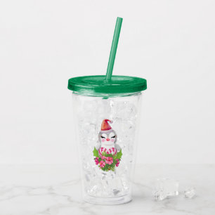 Verre En Acrylique Pingouin de Noël mignon à Santa Hat