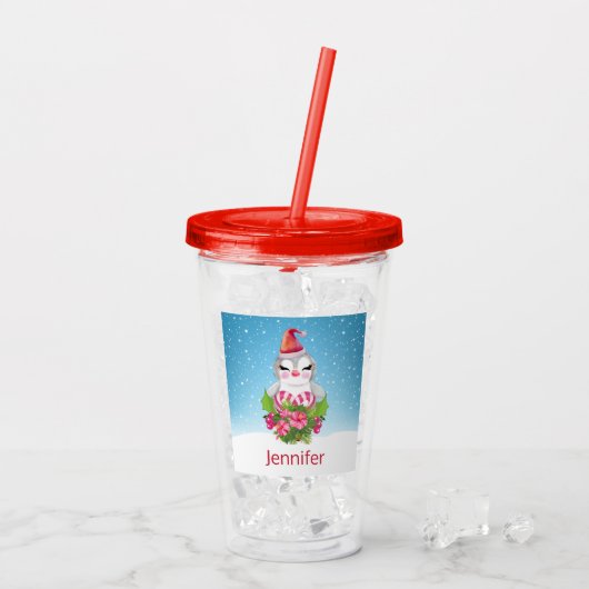 Verre En Acrylique Pingouin de Noël mignon à Santa Hat (Dos glace)