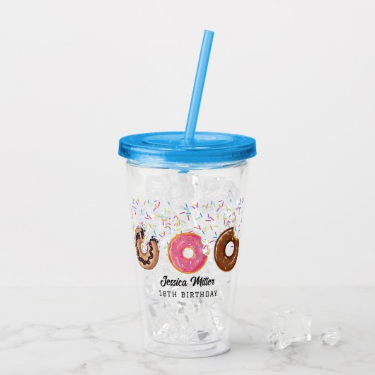Verre En Acrylique Pink Donut Sprinkles Fun Quote Cute Add Name  (Dos glace)