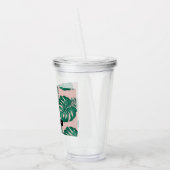 Verre En Acrylique Pink & Green Palm Feuille Motif & nom (Gauche)