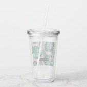 Verre En Acrylique Pink & Green Palm Feuille Motif & nom (Dos)