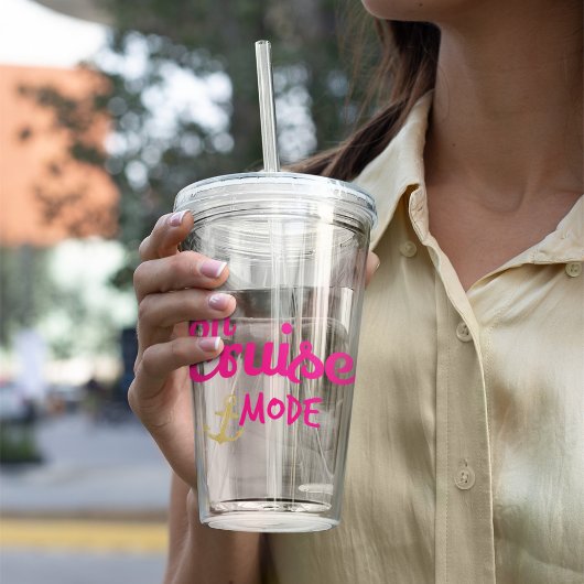 Verre En Acrylique Pink On Cruise Mode avec Monogramme Ancre Or