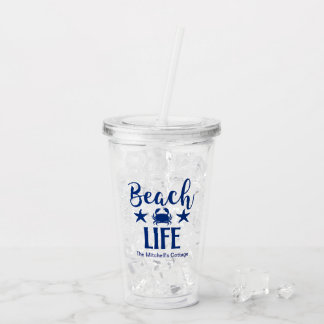 Verre En Acrylique Plage VIE Citation Côtière Nautique Bleu Été