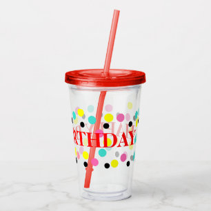 Verre En Acrylique Pois jaune noir rose bleu d'anniversaire