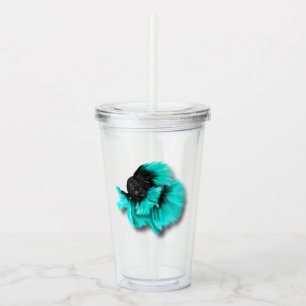 Verre En Acrylique Poisson noir et Turquoise Betta