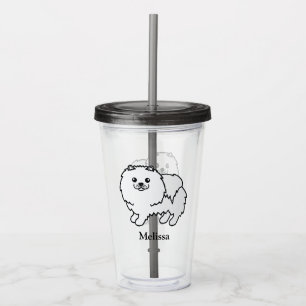 Verre En Acrylique Pomeranian Blanc Chien de Dessin Animé Mignon & No