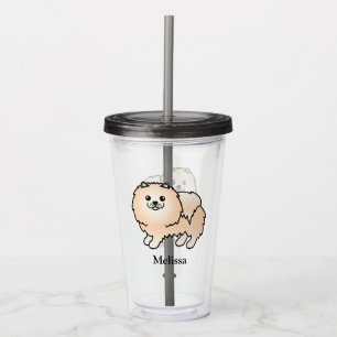 Verre En Acrylique Pomeranian Crème Mignon Chien de Dessin Animé & No