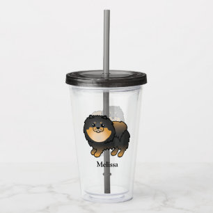 Verre En Acrylique Pomeranian noir et feu, joli chien de dessin animé
