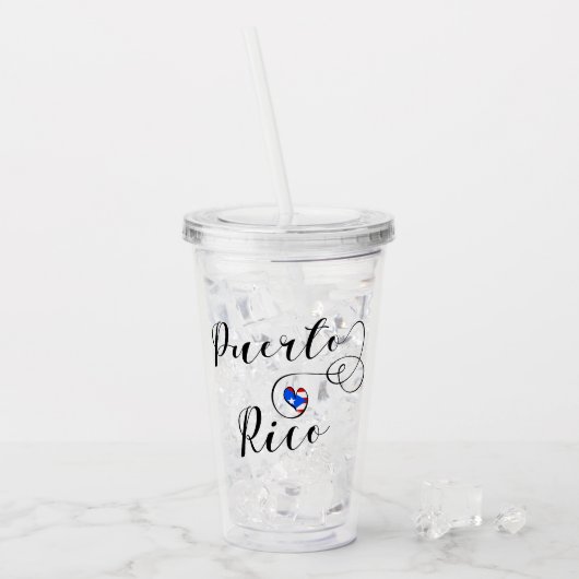 Verre En Acrylique Porto Rico Flag Heart Script, drapeau portoricain (Devant glace)