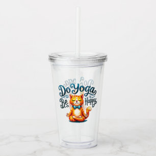 Verre En Acrylique Pose Yoga Chat - Do Yoga, Be Happy