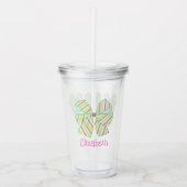 Verre En Acrylique Préppy rose et vert rayé vaches personnalisées (Devant)