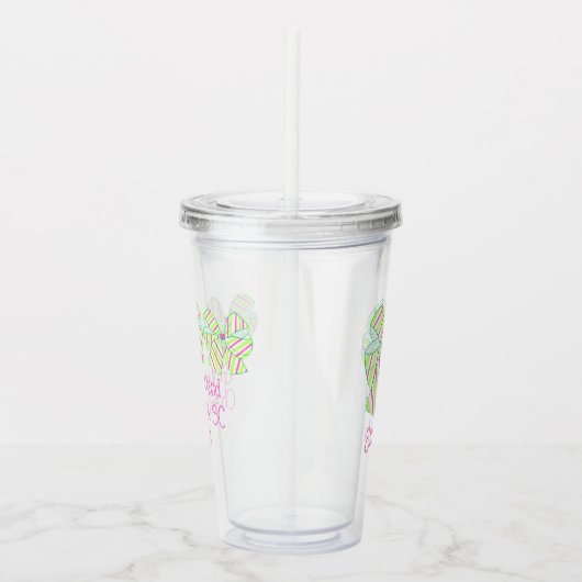 Verre En Acrylique Préppy rose et vert rayé vaches personnalisées (Droite)