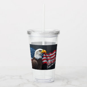 Verre En Acrylique Pygargue à tête blanche avec drapeau américain Art