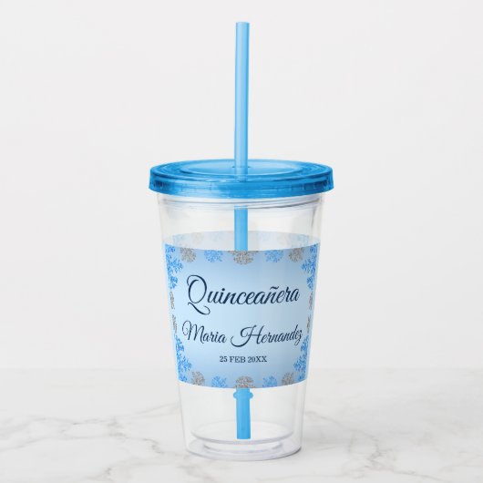 Verre En Acrylique Quinceañera Ice Blue Silver Winter Snowflake (Devant)