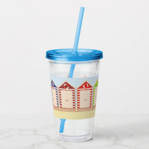 Verre En Acrylique Rangée de huttes de plage colorées