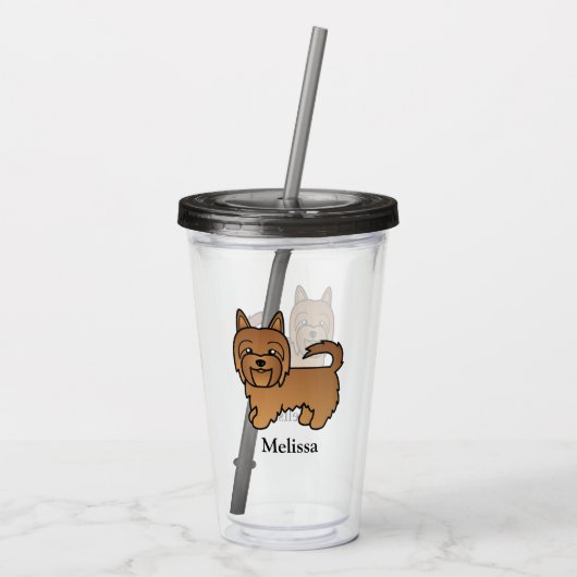 Verre En Acrylique Red Australian Terrier Cartoon Dog & Name (Dos)