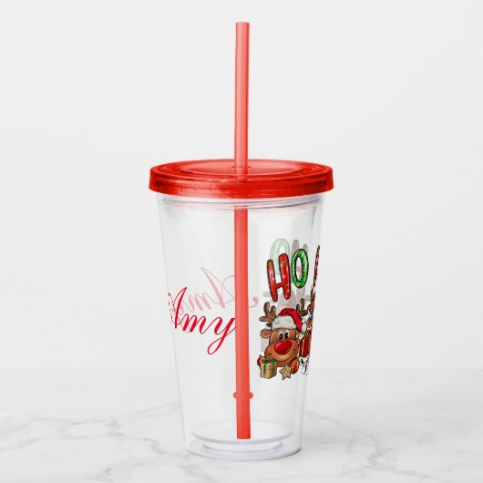 Verre En Acrylique Renard de Noël customisé (Devant)