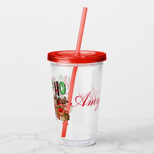 Verre En Acrylique Renard de Noël customisé (Dos)