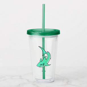 Verre En Acrylique requin souriant de dessin animé bleu vert océan an