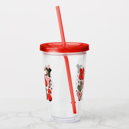 Verre En Acrylique Retro Noël Holly Jolly Vibes Vacances tendance (Gauche)