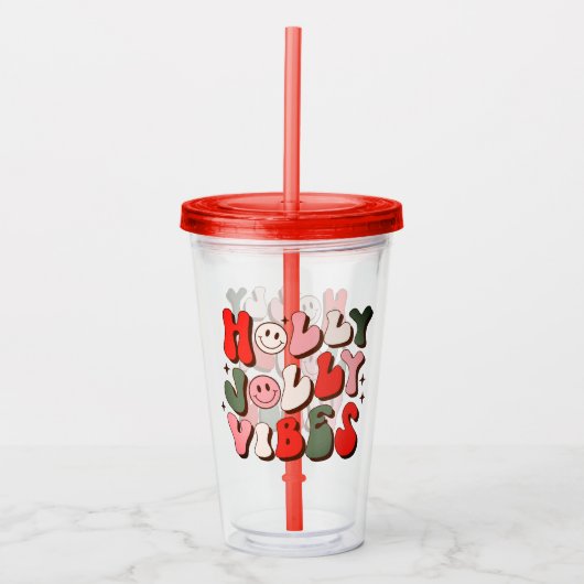 Verre En Acrylique Retro Noël Holly Jolly Vibes Vacances tendance (Devant)