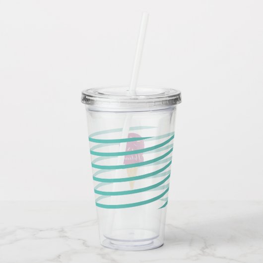 Verre En Acrylique Ribbon Violet crème glacée rayures Monogramme (Dos)