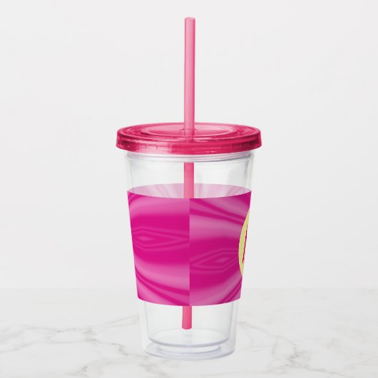 Verre En Acrylique Rose chaud soleil éclat Monogramme jaune Cercle (Droite)