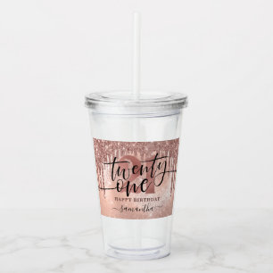 Verre En Acrylique Rose Gold Faux Parties scintillant & Foil 21e anni