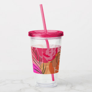 Verre En Acrylique Rose rose motif avec fleurs et plantes