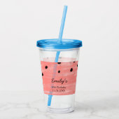 Verre En Acrylique Rouge pastèque noire anniversaire ajouter nom date (Dos)