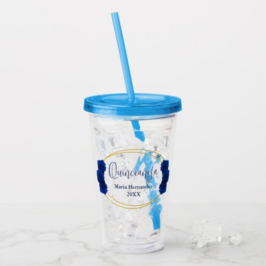 Verre En Acrylique Royal Blue et Gold Geometry Quinceañera (Devant glace)